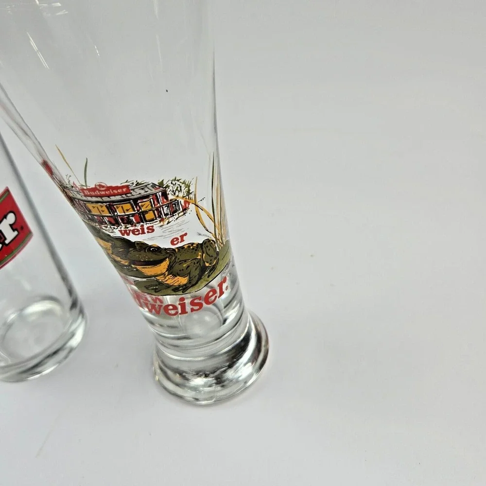 1989, 1996 Vintage Budweiser Holiday Clydesdales‎ & Frog Pilsner Beer Glasses